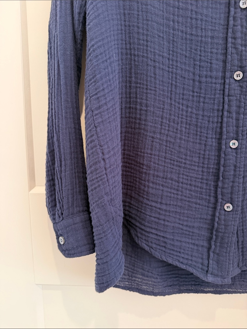 NWT - Felicite Navy Boyfriend Cotton Button-Down Shirt - Picture 6 of 7